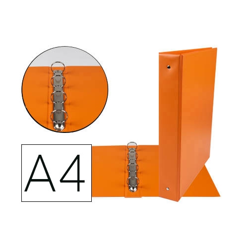 Liderpapel KA07. Carpeta de 4 anillas 40 mm mixtas A4 pvc color naranja