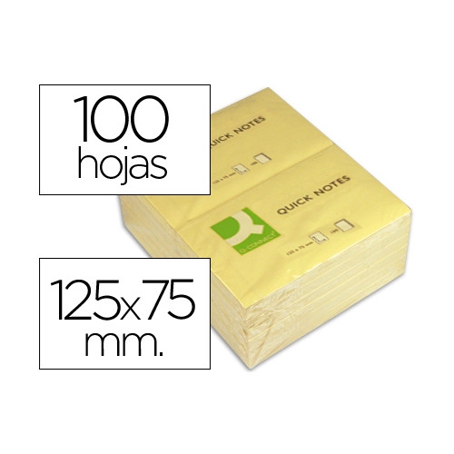 Q-CONNECT KF10503 Bloc de notas adhesivas amarillas 75x125 mm. 100 hojas. Pack 12