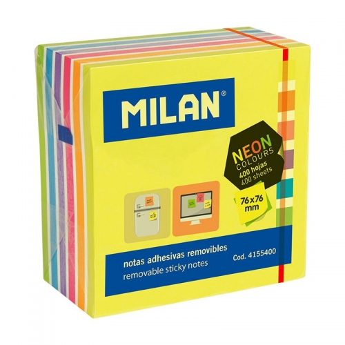 MILAN 4155400 Bloc 400 notas adhesivas colores Fluo 76 x 76 mm