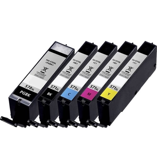 Iberjet C571P Pack 5 cartuchos de tinta compatibles, reemplaza a Canon (PGI 570XL BK - 0318C001 / CLI 571XL BK - 0331C001 / CLI 571XL C - 0332C001 / CLI 571XL M - 0333C001 / CLI 571XL Y - 0334C001)