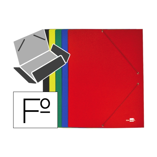 Liderpapel CG57. Carpeta gomas folio 3 solapas cartón plastificado colores surtidos