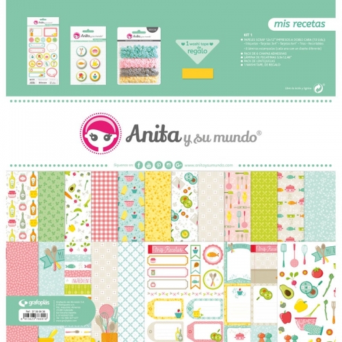 Multicolor 30,5x30,5cm 5 Anita y Su Mundo Momentos Kit Scrapbooking 