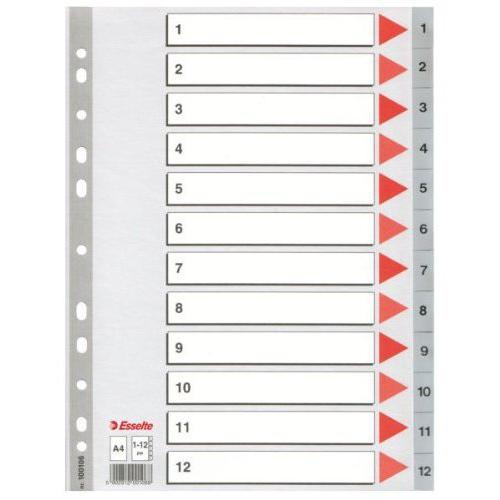 ESSELTE Separadores numéricos 12 posiciones A4 - Color Gris - 100106