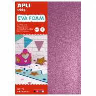 APLI 13171. Goma Eva purpurina 210 x 297 mm. 4 hojas - Colores surtidos.