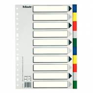 ESSELTE 11610. 10 Separadores de plástico multitaladro Folio - 5 colores
