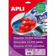 APLI 10600. Blister 25 hojas A4 etiquetas CD-DVD MEGA removibles (ø 117 mm.)