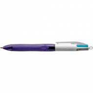 BIC Bolígrafo retráctil 4 Colores Grip. Trazo 0.4 mm. Modelo Fashion (Azul claro, verde claro, violeta y rosa) - 892290