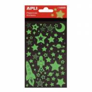 APLI 14609. 5 hojas pegatinas decorativas (Estrellas luminiscentes)