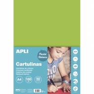 APLI 14232. Pack 50 hojas cartulina A4 Color verde claro