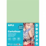 APLI 14234. Pack 50 hojas cartulina A4 Color verde esmeralda