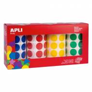 APLI 13793. Gomets redondos en rollo, pack 4 colores (ø 20,0 mm.)