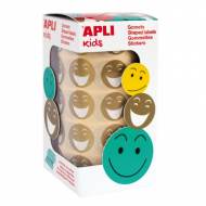 APLI 14374. Gomets cara feliz en rollo, color oro (ø 20,0 mm.)