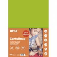 APLI 14249. Pack 50 hojas cartulina A4 Color verde fluor
