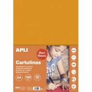 APLI 14250. Pack 50 hojas cartulina A4 Color naranja fluor