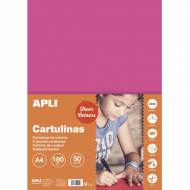 APLI 14251. Pack 50 hojas cartulina A4 Color rosa fluor
