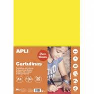 APLI 14252. Pack 50 hojas cartulina A4 Color amarillo fluor