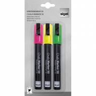 SIGEL Pack 3 marcadores de tiza 50 (punta de 1-5 mm.) Color rosa/verde/amarillo - GL182