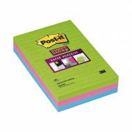 POST-IT Notas adhesivas Super Sticky. Pack 3 blocs 90h 102x152mm, Colores Arco Iris - 70005253409