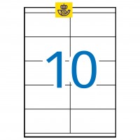 APLI 1278. Caja 100 hojas A4 de etiquetas ILC blancas (105 x 57 mm). Cantos rectos.