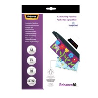 Fellowes 5396403. Pack 25 Fundas Plastificar 80 micras Brillo A3