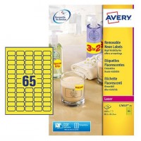 AVERY L7651Y-25. Pack de 25 hojas de etiquetas fluorescentes amarillas (1625 etiquetas de 38,1 x 21,2 mm.)