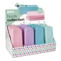 APLI 17408AZ. Estuche escolar portatodo de silicona color azul pastel