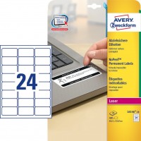 AVERY L6146-20. Pack de 20 hojas de etiquetas de seguridad (480 etiquetas de 63,5 x 33,9 mm)