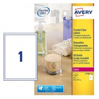 AVERY L7784-25. Pack de 25 etiquetas brillantes transparentes (210 x 297 mm.)